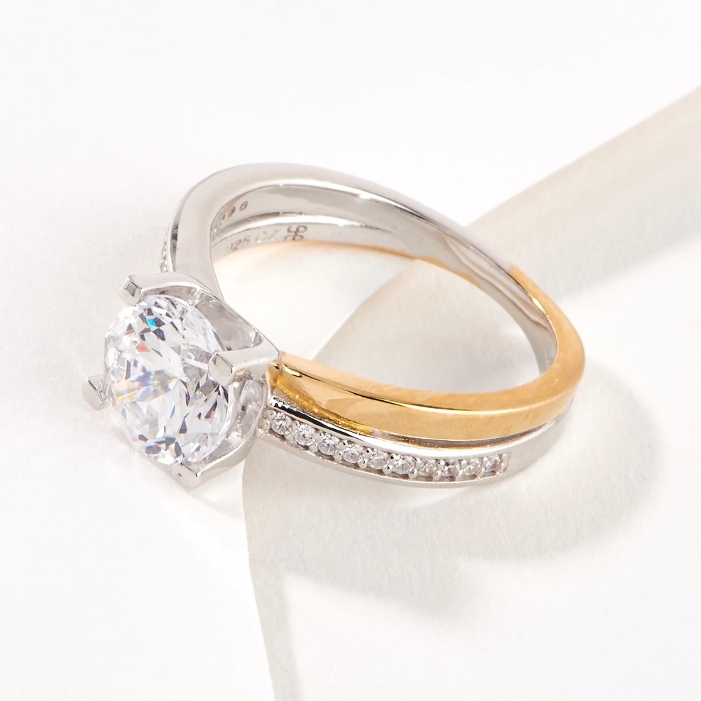 QVC Diamonique 89 Facet Dahlia Cut 2 cttw Bridal Ring, Sterling Sz 7